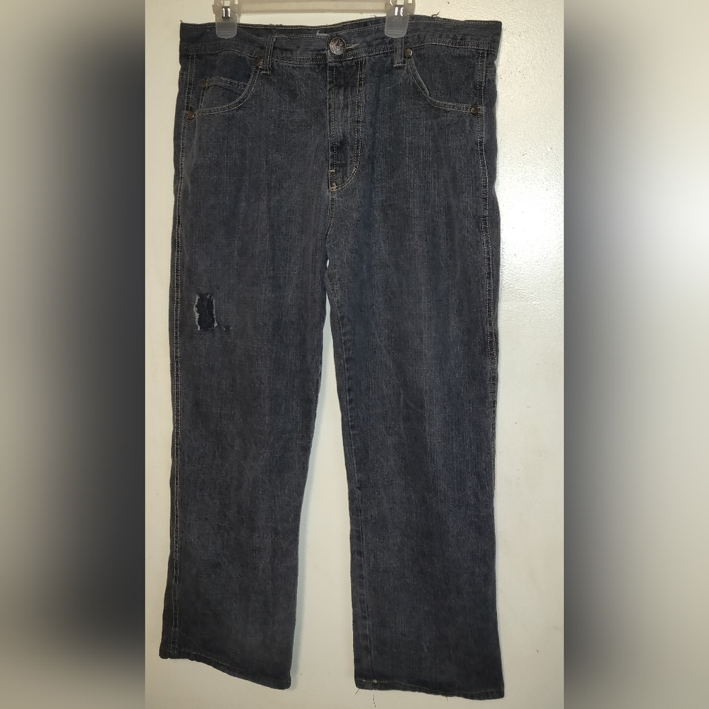 Vintage Y2K Dmar Mens Denim Jeans FADED BLACK 40 x 32 grunge worn torn